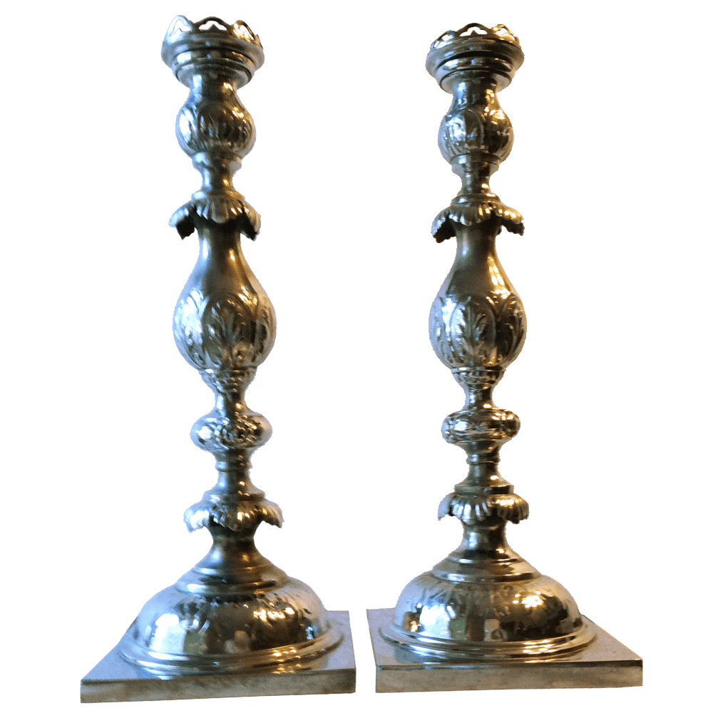Antique Fraget N Plaque Sabbath Candlesticks