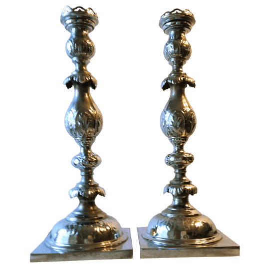 Antique Fraget N Plaque Sabbath Candlesticks