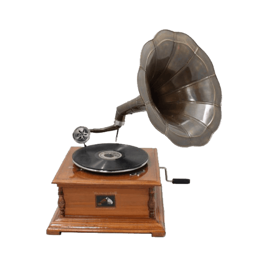 Antique Replica Rca Victor Phonograph Gramophone With Dark Aged Bronze Horn